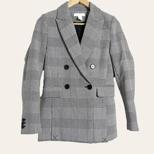 H&M Black White Houndstooth Striped Double Breasted Blazer Jacket Size 2